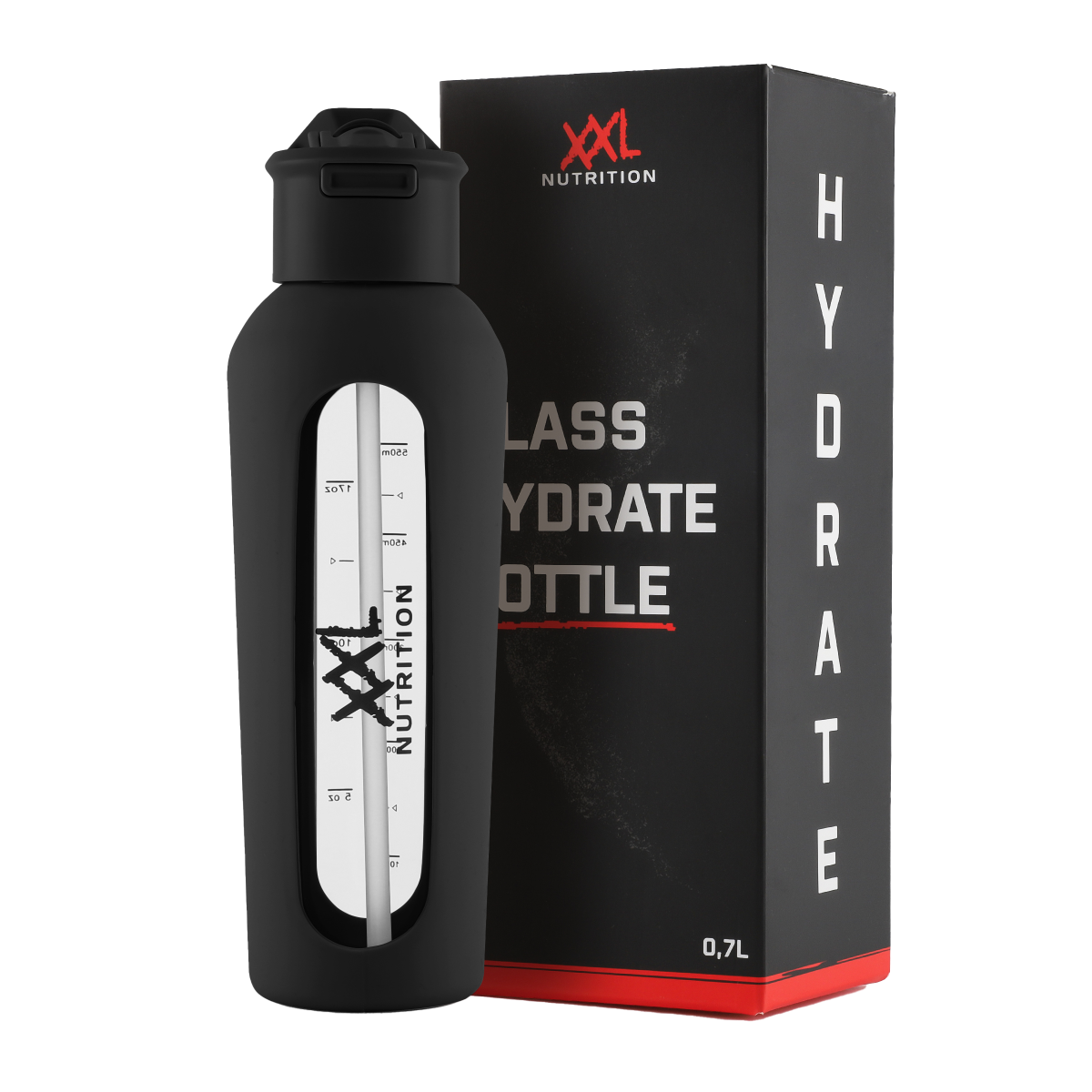 Glass Hydrate Bottle - Zwart / 700 ml