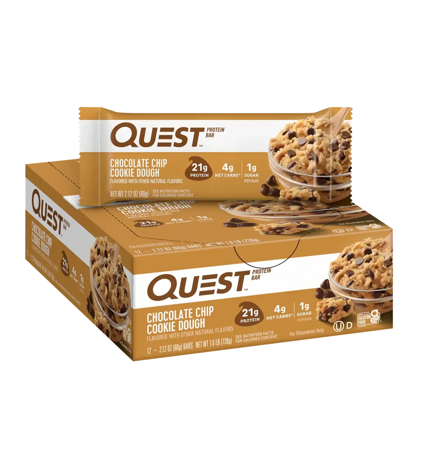 Quest Protein Bars - 12 repen / Chocolate Chip Cookie Dough