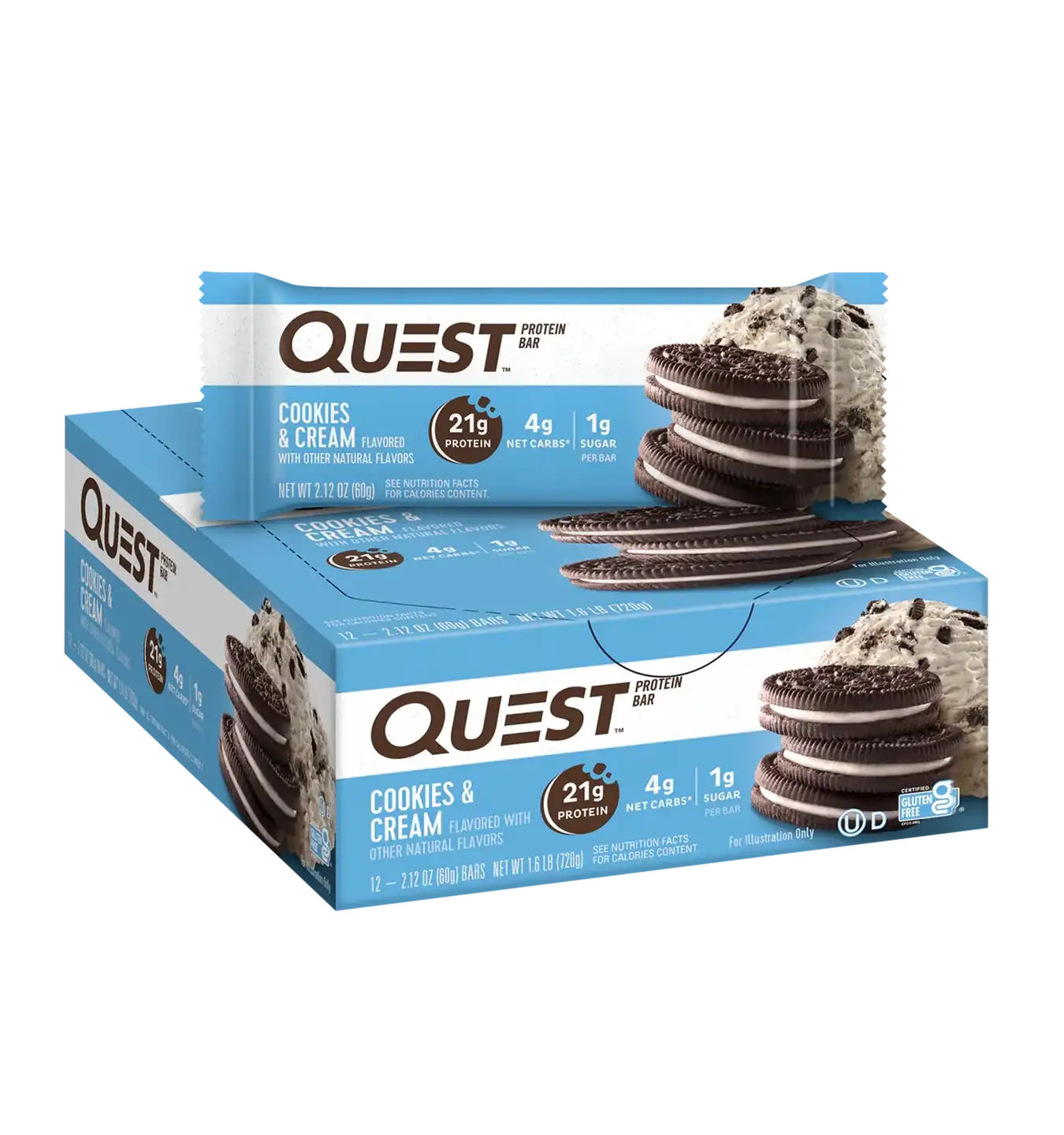 Quest Protein Bars - 12 repen / Cookies & Cream