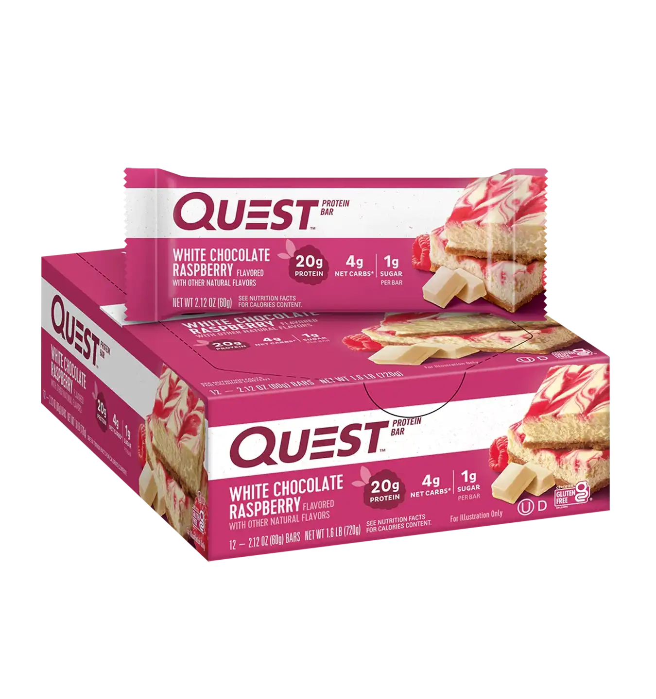Quest Protein Bars - 12 repen / White Chocolate Raspberry
